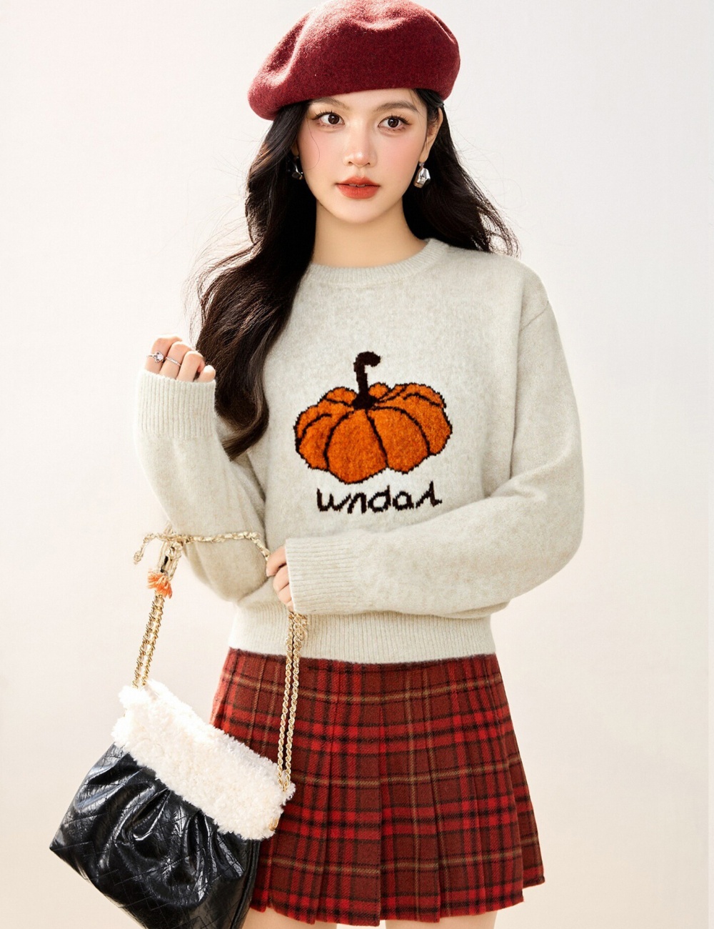 Show young pumpkin sweater jacquard tops for women