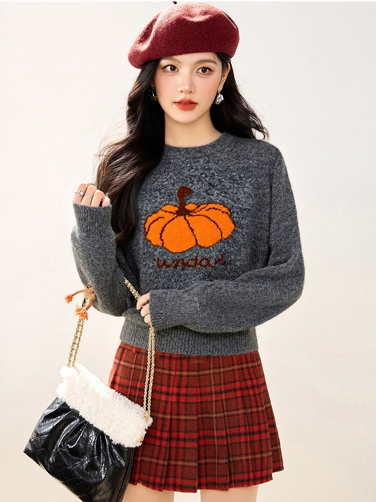 Show young pumpkin sweater jacquard tops for women