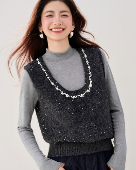 Chanelstyle sleeveless waistcoat beading tops