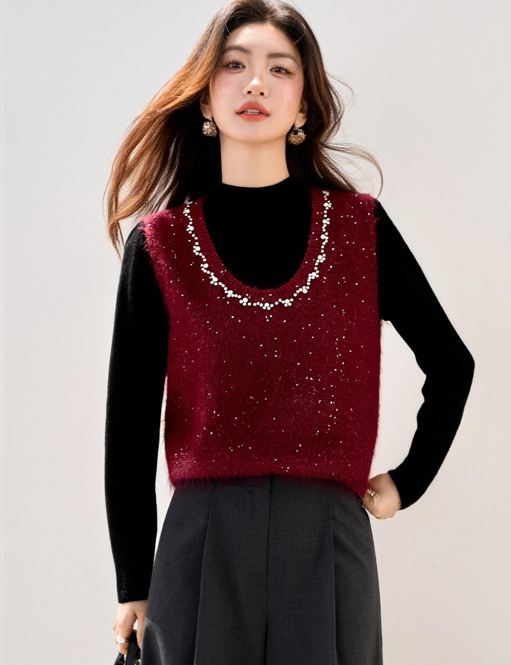 Chanelstyle sleeveless waistcoat beading tops