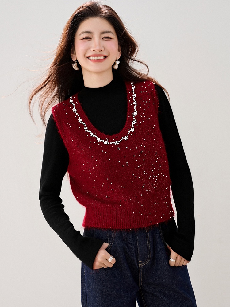 Chanelstyle sleeveless waistcoat beading tops