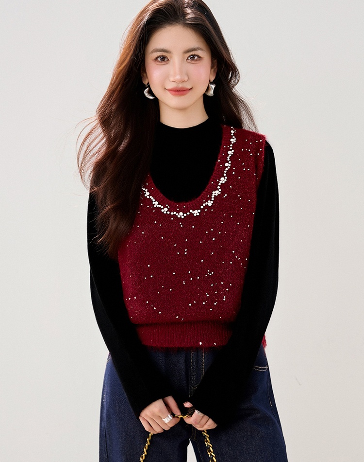 Chanelstyle sleeveless waistcoat beading tops