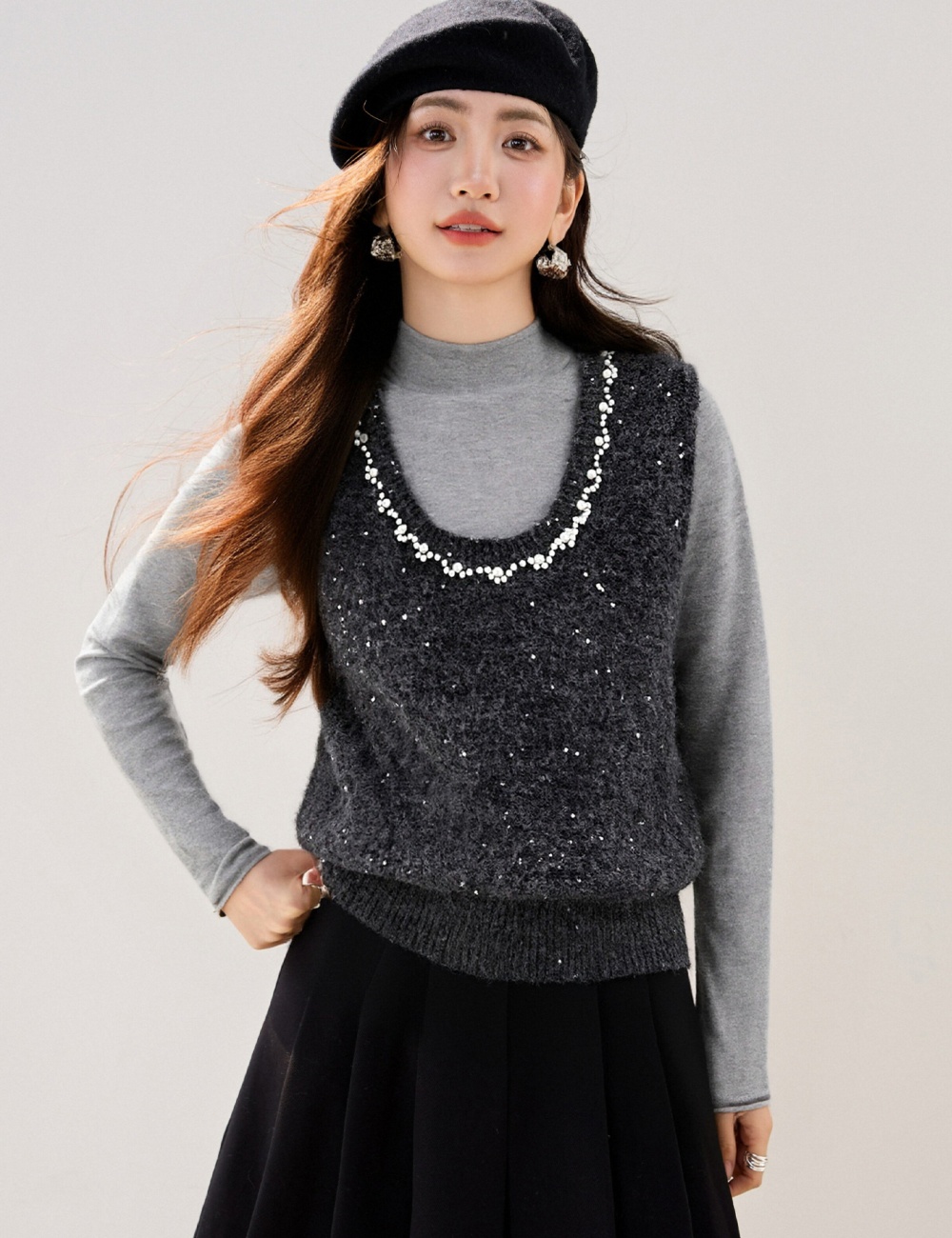 Chanelstyle sleeveless waistcoat beading tops