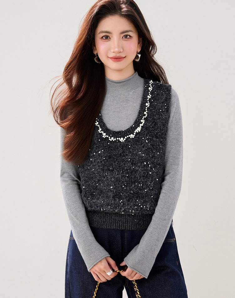 Chanelstyle sleeveless waistcoat beading tops