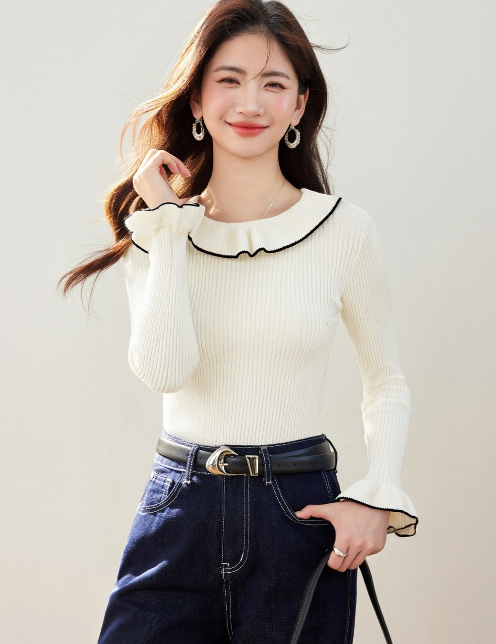 Slim long sleeve mixed colors temperament tops