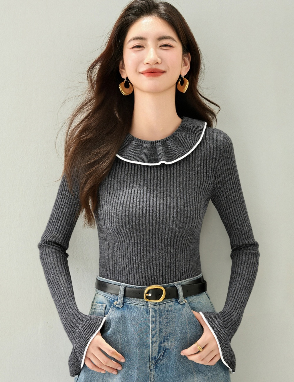 Slim long sleeve mixed colors temperament tops
