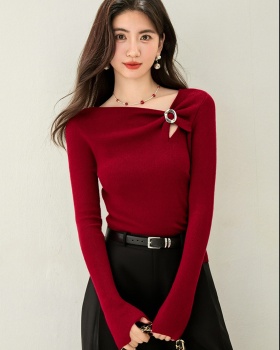 France style sweater oblique collar tops for women