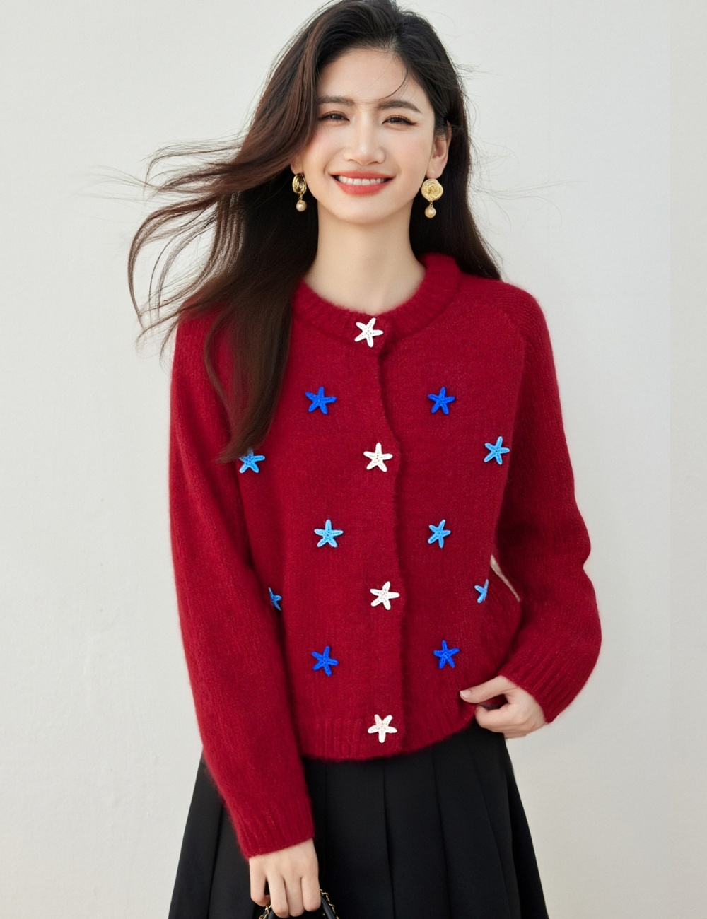 Lazy buckle sweater Casual autumn and winter tops
