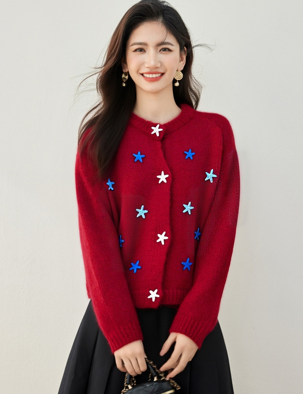 Lazy buckle sweater Casual autumn and winter tops