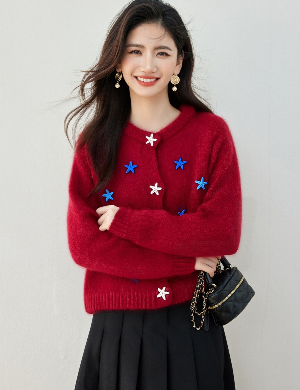 Lazy buckle sweater Casual autumn and winter tops