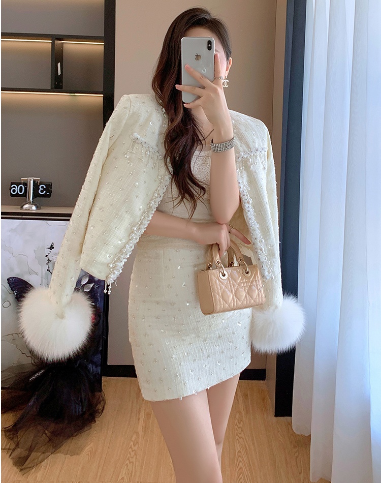 Ladies coat autumn and winter short skirt a set