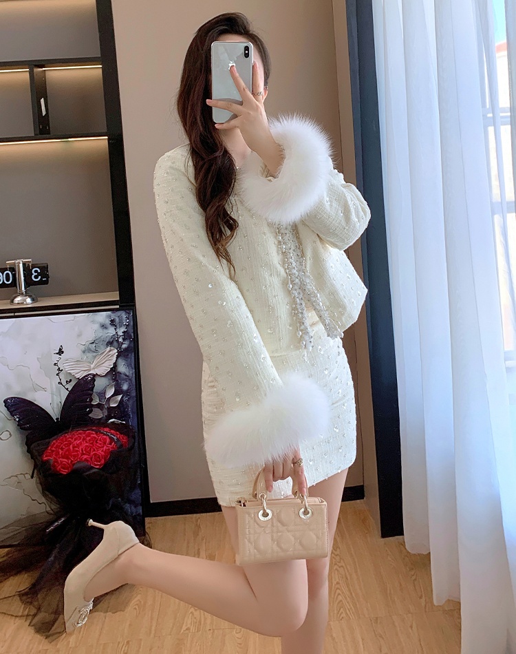 Ladies coat autumn and winter short skirt a set