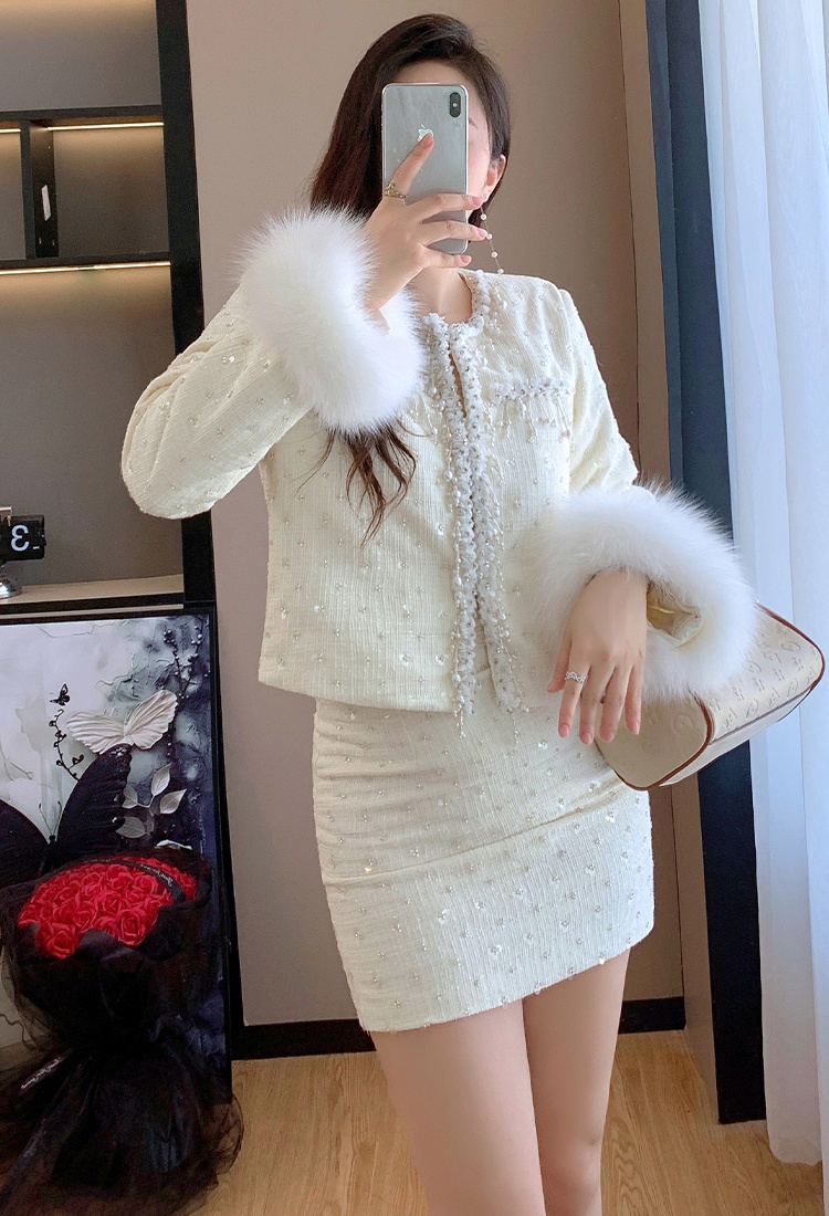 Ladies coat autumn and winter short skirt a set