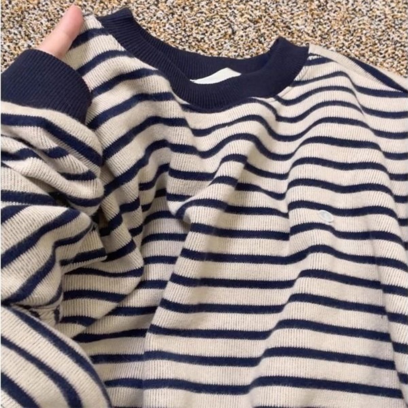 Unique loose sweater American style stripe tops