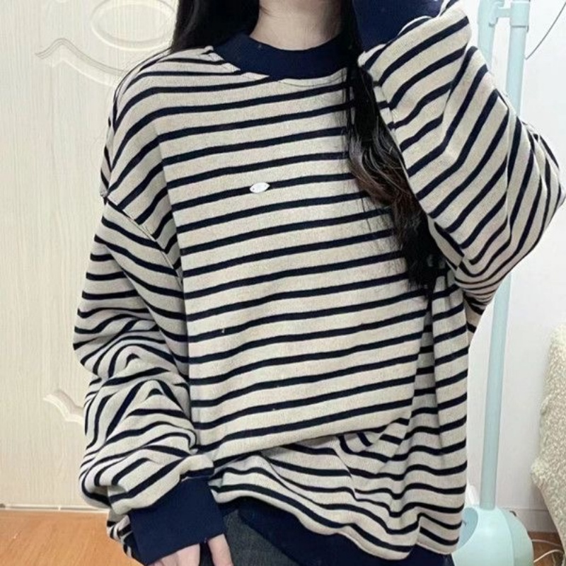 Unique loose sweater American style stripe tops