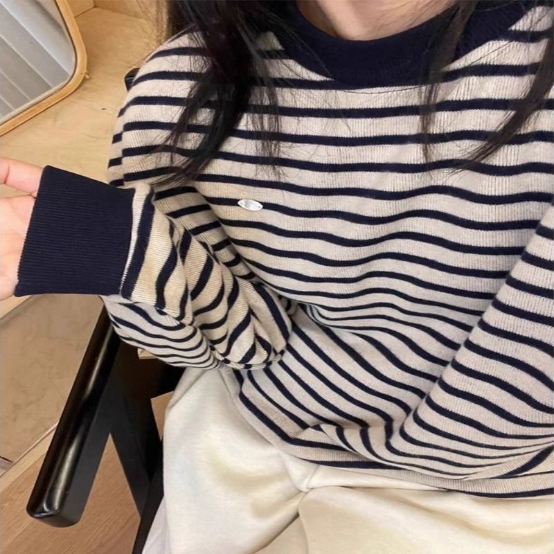Unique loose sweater American style stripe tops