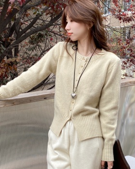 Short all-match slit sweater knitted slim tender cardigan