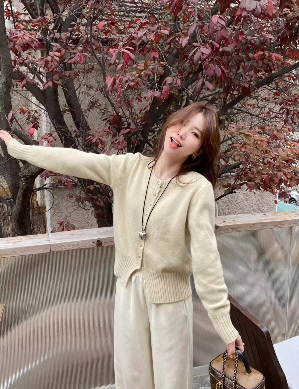 Short all-match slit sweater knitted slim tender cardigan