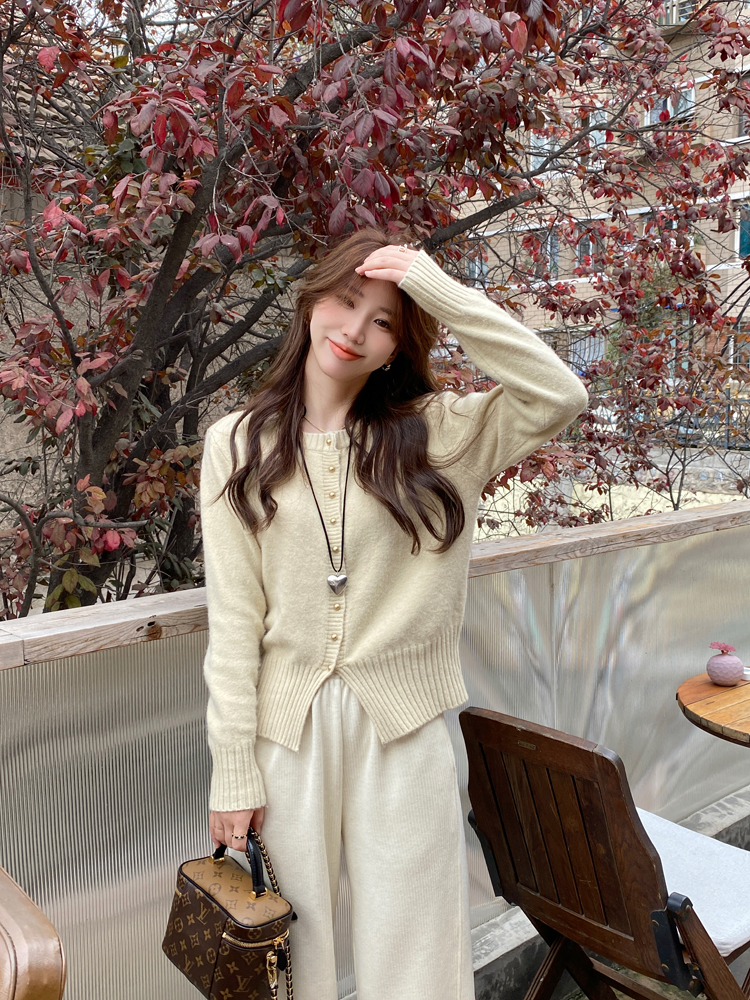 Short all-match slit sweater knitted slim tender cardigan