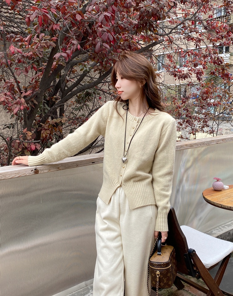 Short all-match slit sweater knitted slim tender cardigan