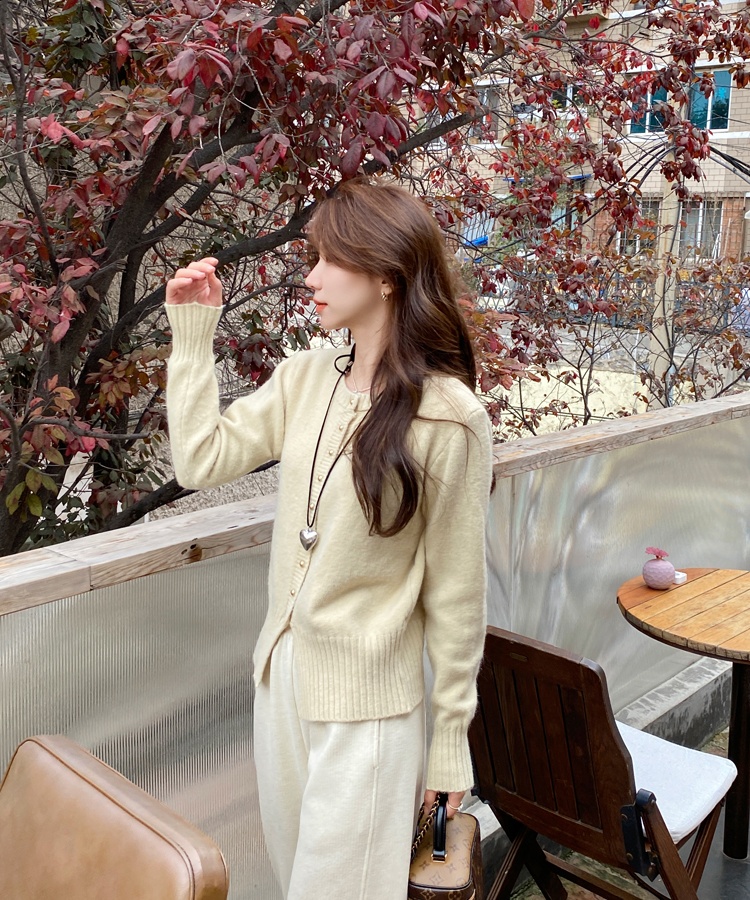 Short all-match slit sweater knitted slim tender cardigan