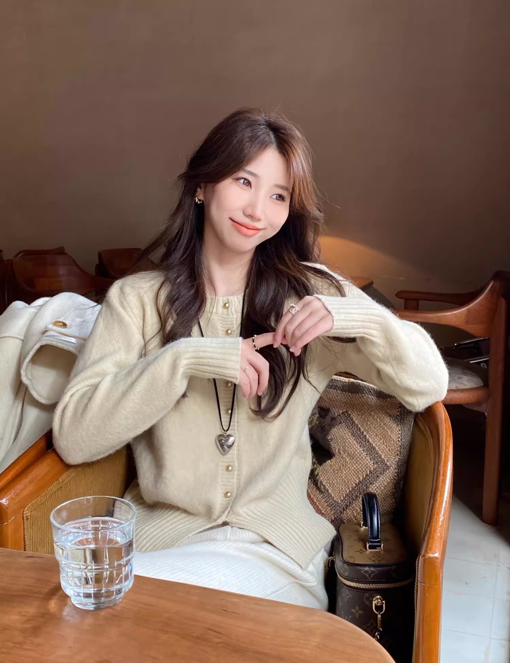 Short all-match slit sweater knitted slim tender cardigan