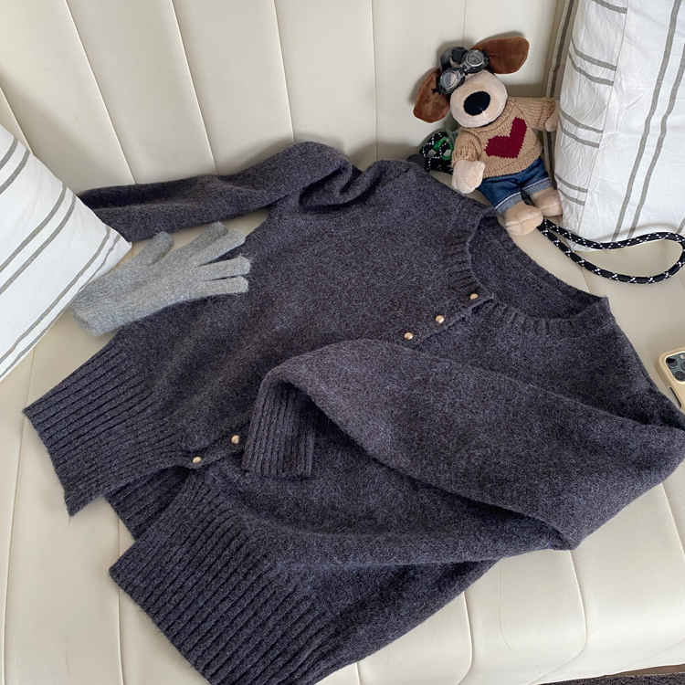 Short all-match slit sweater knitted slim tender cardigan