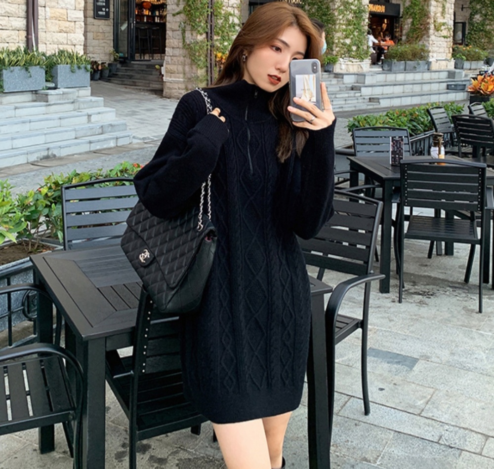 Long knitted sweater dress autumn and winter dress for women
