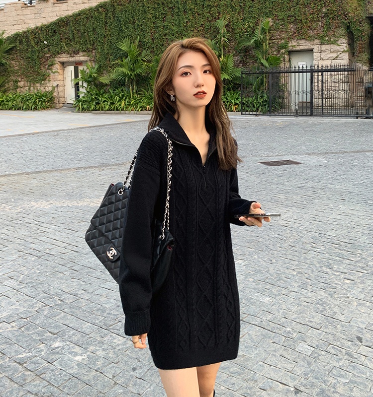Long knitted sweater dress autumn and winter dress for women