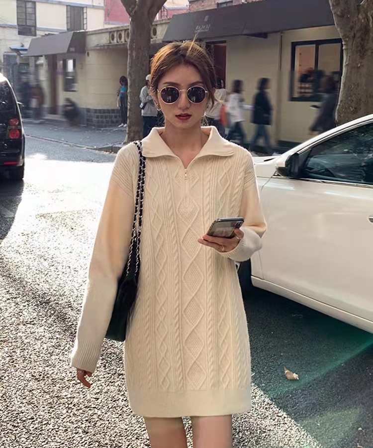 Long knitted sweater dress autumn and winter dress for women