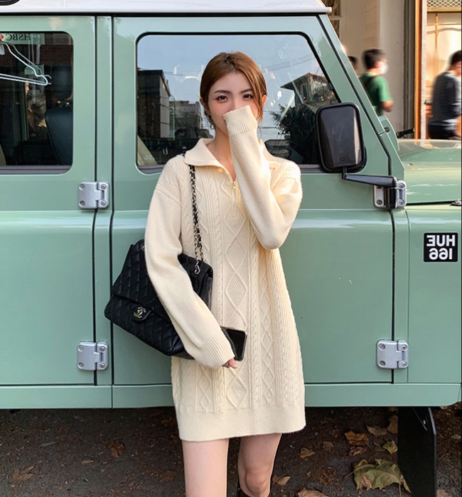 Long knitted sweater dress autumn and winter dress for women