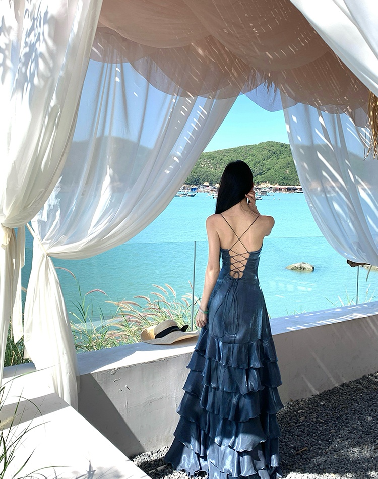 Sling formal dress lotus leaf edges dress