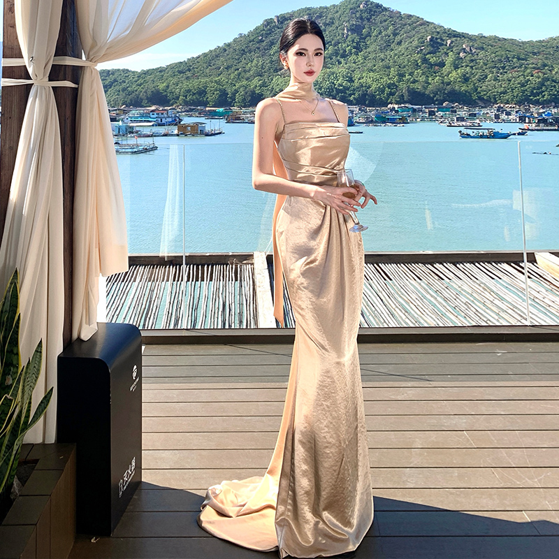 Banquet wedding evening dress gold dress for women