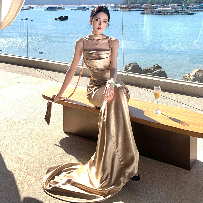 Banquet wedding evening dress gold dress for women