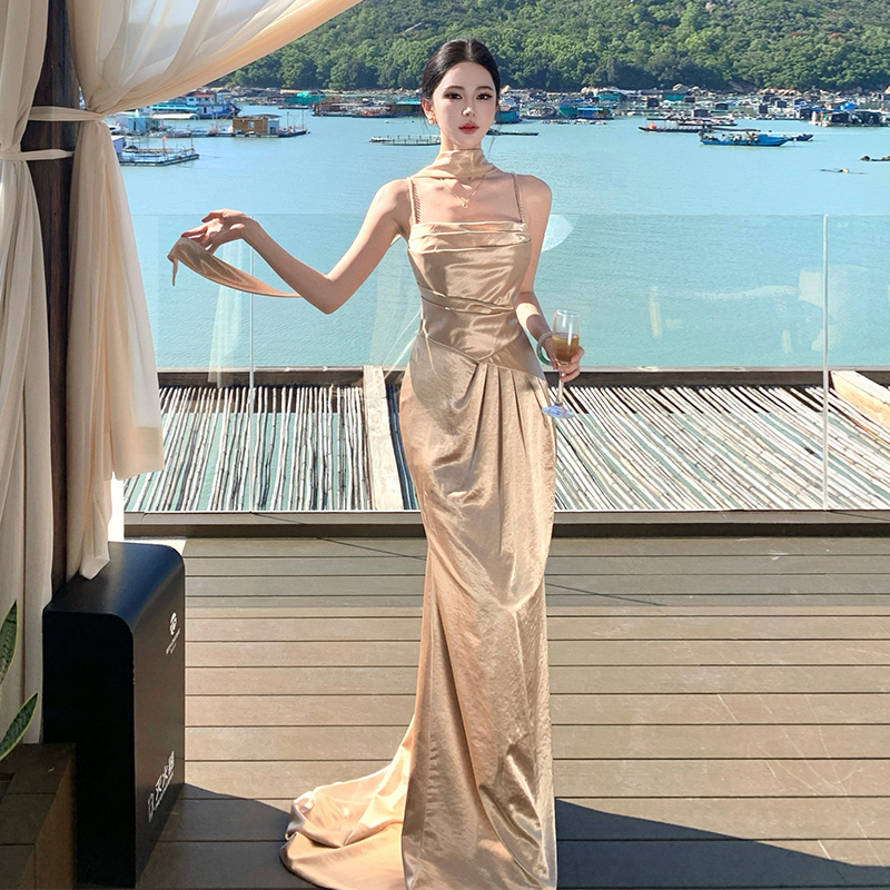 Banquet wedding evening dress gold dress for women
