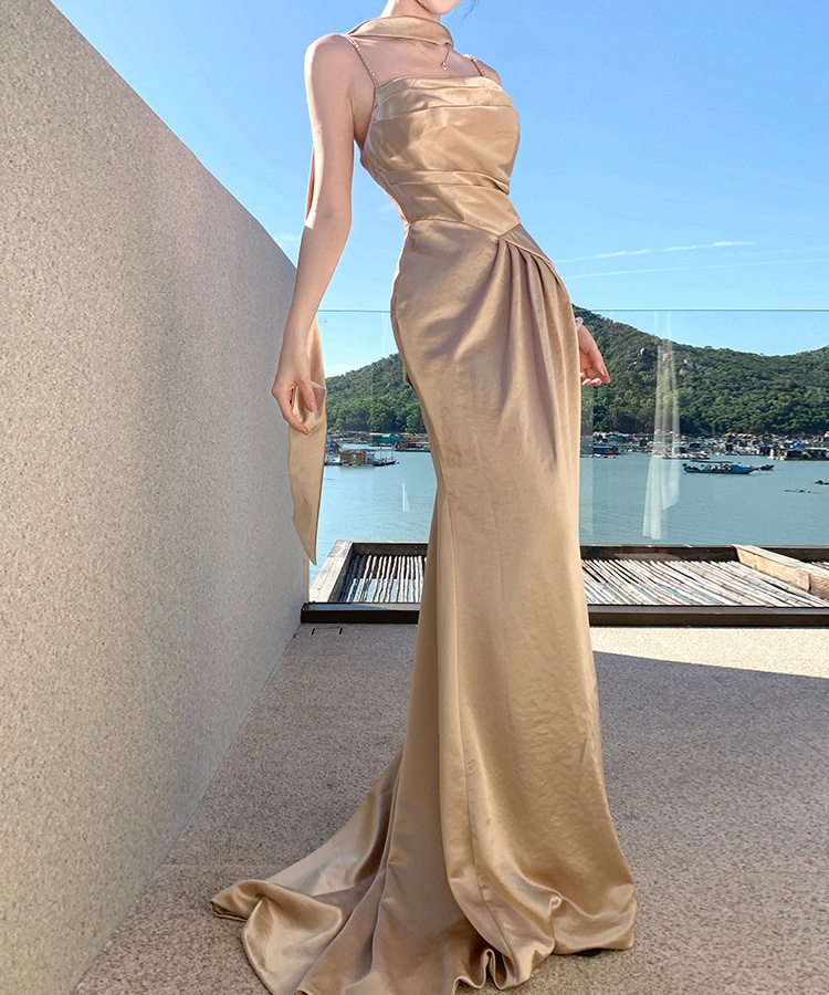 Banquet wedding evening dress gold dress for women