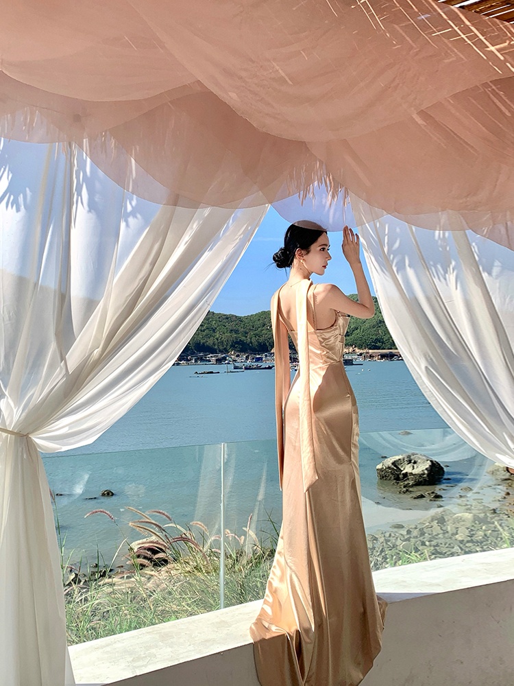 Banquet wedding evening dress gold dress for women