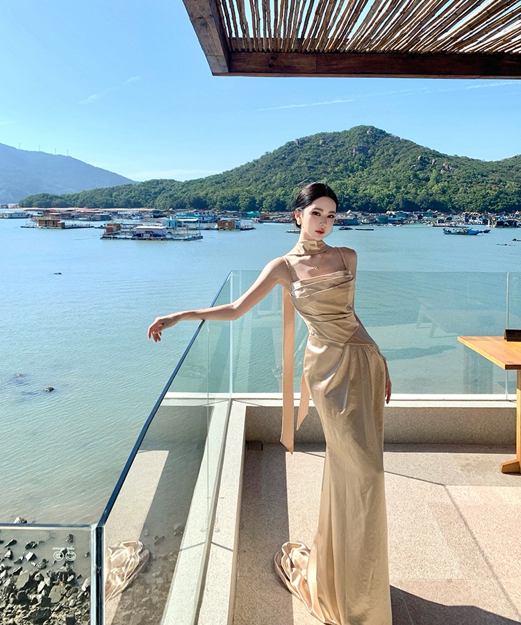 Banquet wedding evening dress gold dress for women