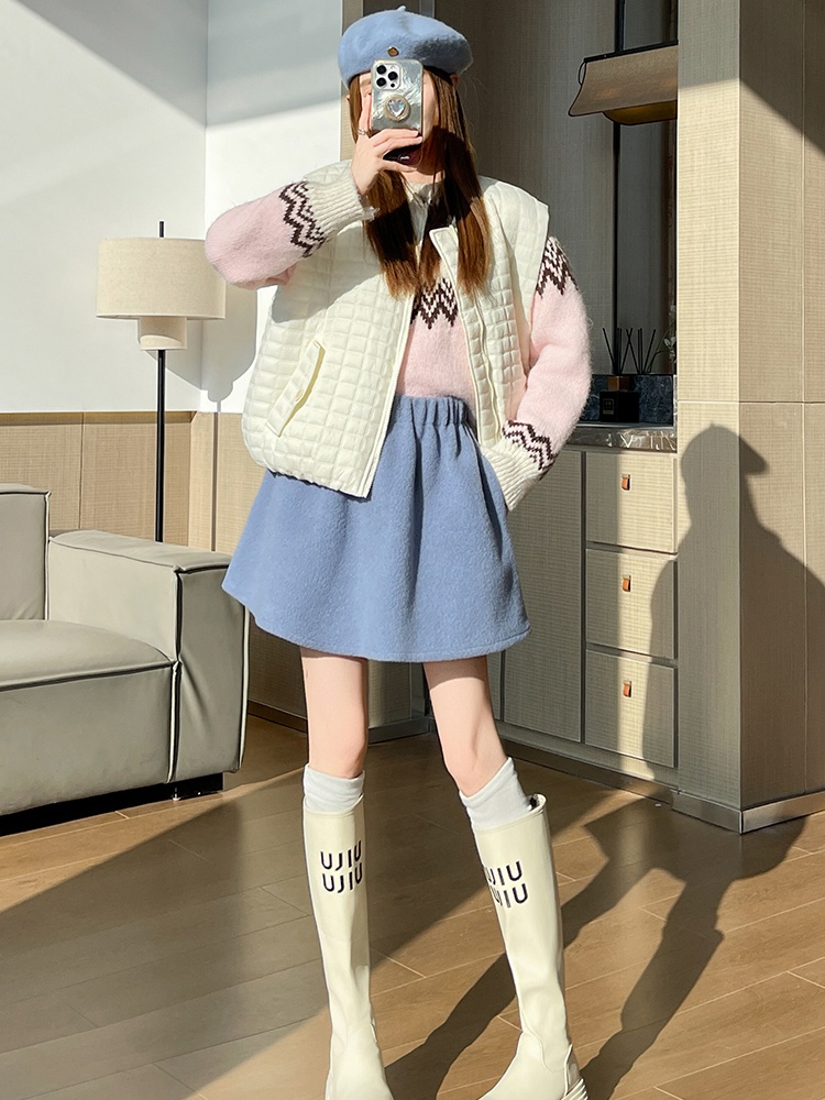 Winter woolen skirt thick A-line short skirt