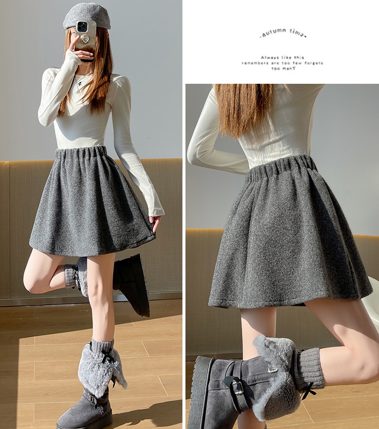 Winter woolen skirt thick A-line short skirt