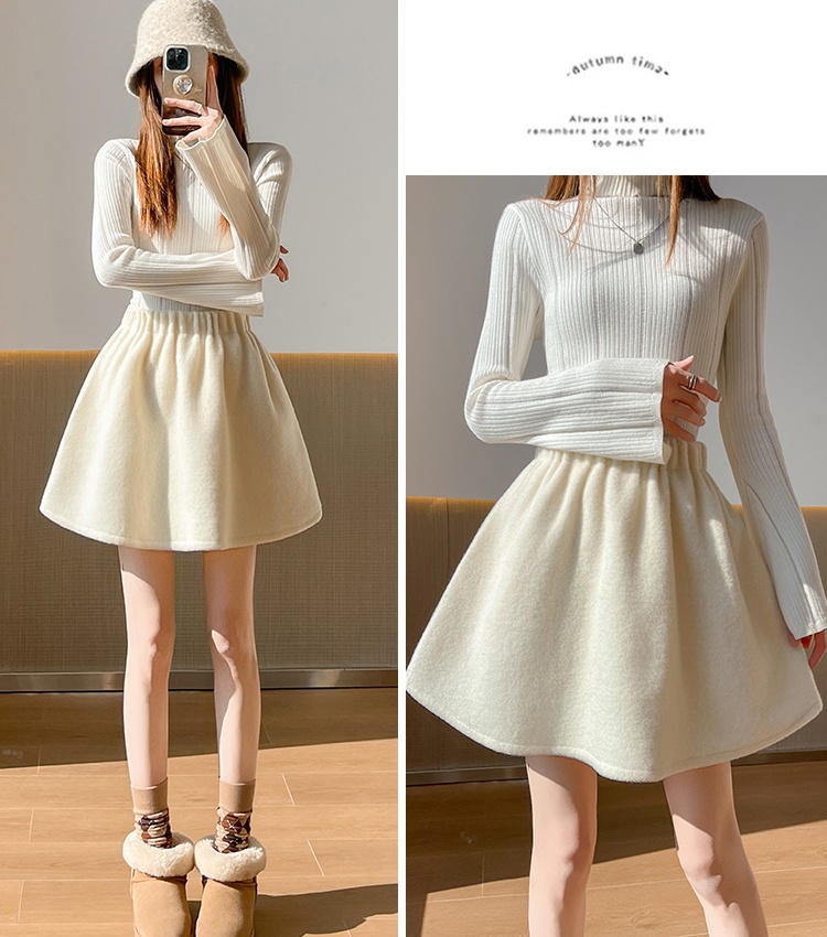 Winter woolen skirt thick A-line short skirt