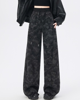 Screw thread straight winter wide leg pants for women
