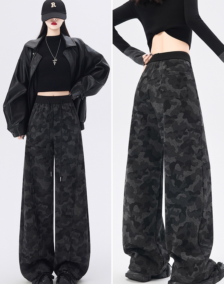 Screw thread straight winter wide leg pants for women