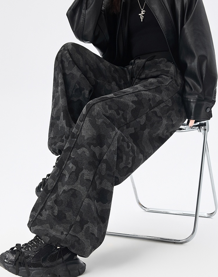 Screw thread straight winter wide leg pants for women