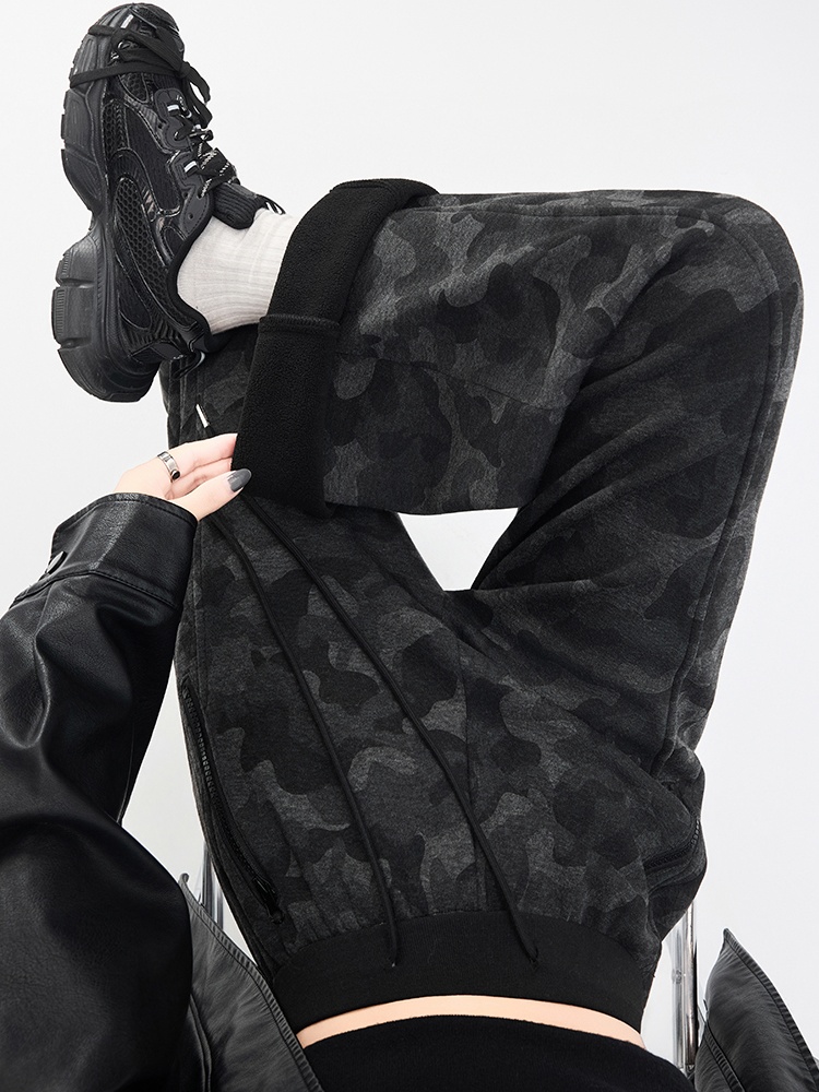 Screw thread straight winter wide leg pants for women