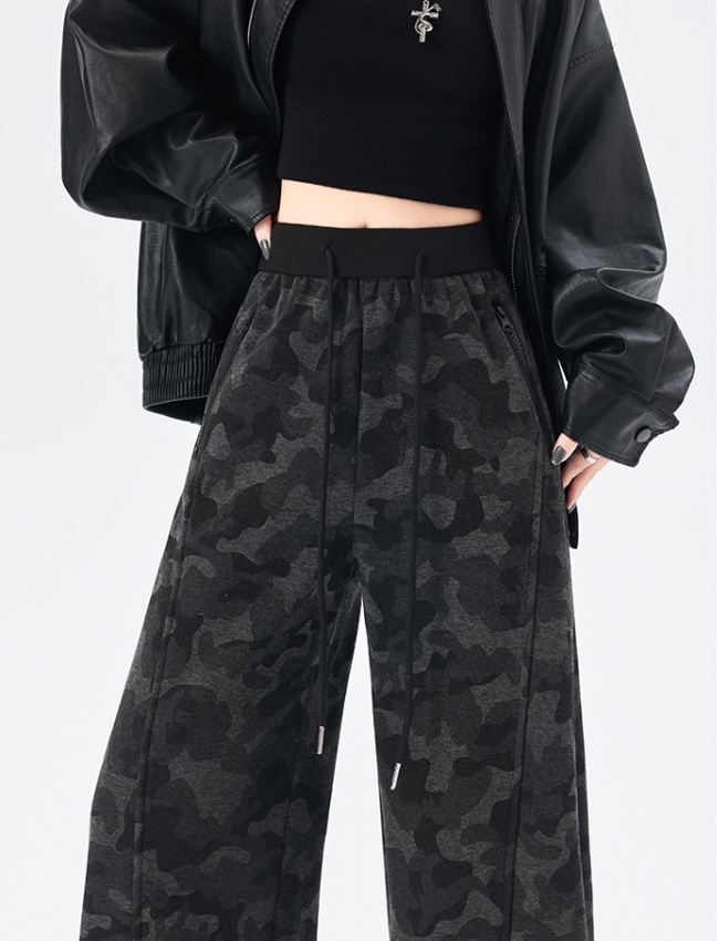 Screw thread straight winter wide leg pants for women
