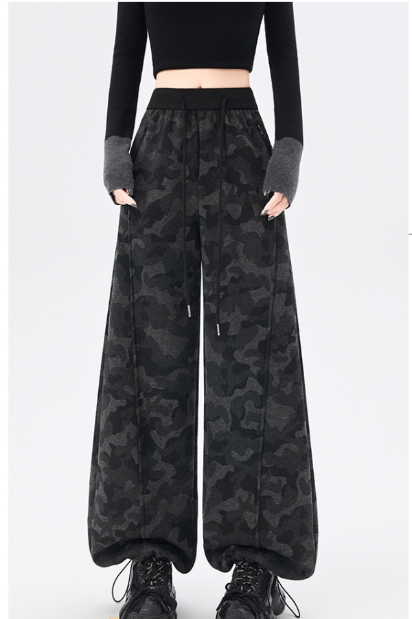 Screw thread straight winter wide leg pants for women