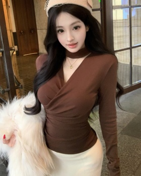 Temperament V-neck tops long sleeve T-shirt