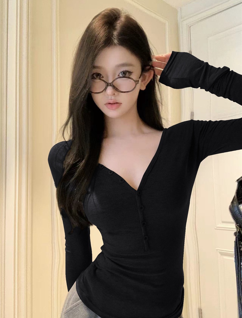 American style retro bottoming shirt autumn tops for women