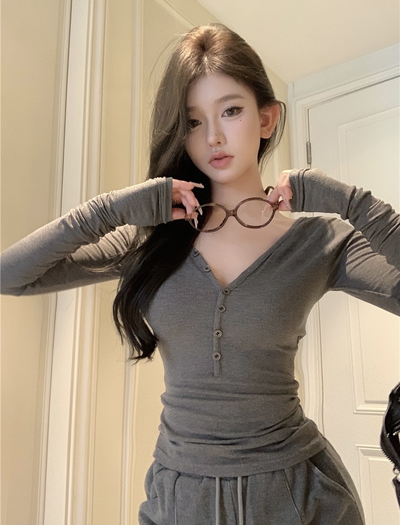 American style retro bottoming shirt autumn tops for women